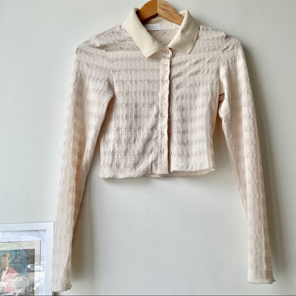 ISALIS Louella Ruched Collared Button Up in Cream
